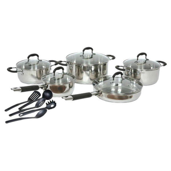 15-Piece Stainless Steel Cookware Set with Nylon Utensils