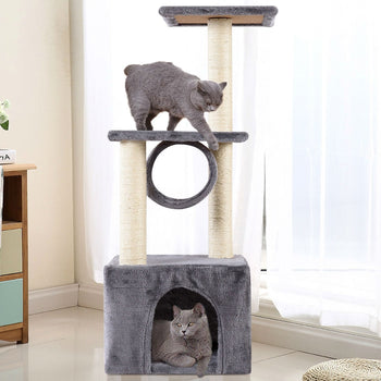 Gray 37 Inch Cat Tree Condo Kitten Play House Scratcher Post - Deals Kiosk