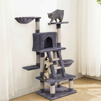 Gray 46 Inch Ladder Cat Tree Condo with Scratching Posts - Deals Kiosk