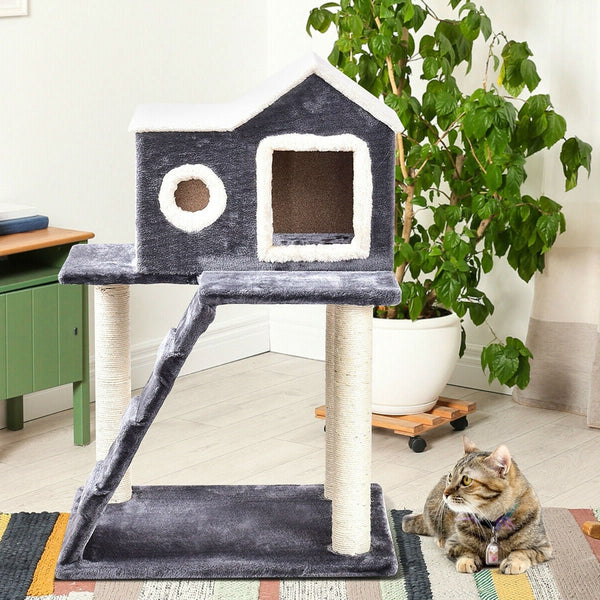 Gray 36 Inch Tower Condo Scratching Post Ladder Cat Tree House - Deals Kiosk