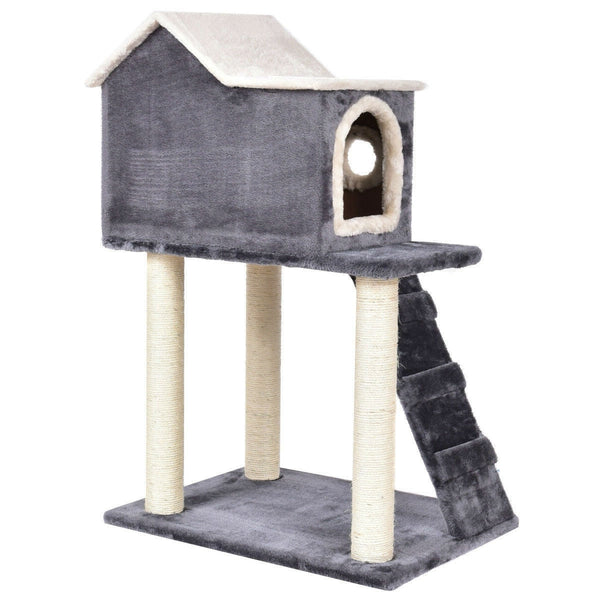 Gray 36 Inch Tower Condo Scratching Post Ladder Cat Tree House - Deals Kiosk