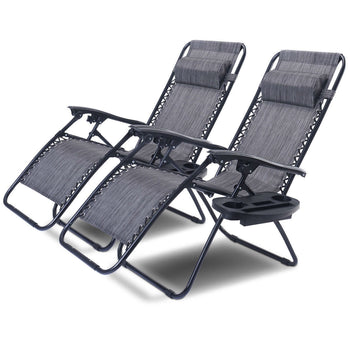 Set of 2 Grey Folding Outdoor Zero Gravity Lounge Chair Recliner - Deals Kiosk