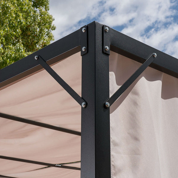 Heavy Duty Steel Frame Outdoor Gazebo Pergola with Beige Fabric Sun Shade - Deals Kiosk