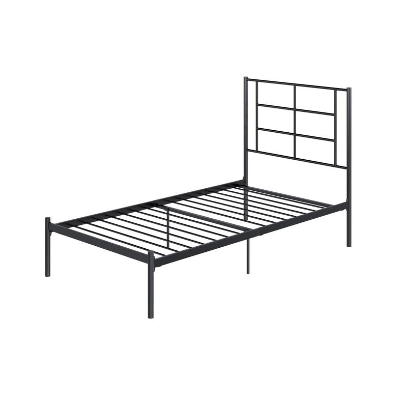 Twin Size Modern Black Metal Platform Bed with Geometric Headboard - Deals Kiosk