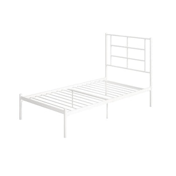 Twin Size Modern White Metal Platform Bed with Geometric Headboard - Deals Kiosk