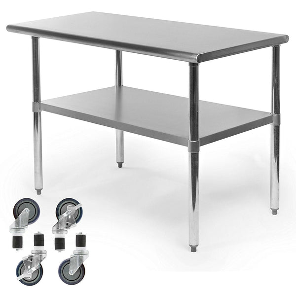 Stainless Steel 48 x 24-inch Kitchen Prep Table with Casters - Deals Kiosk