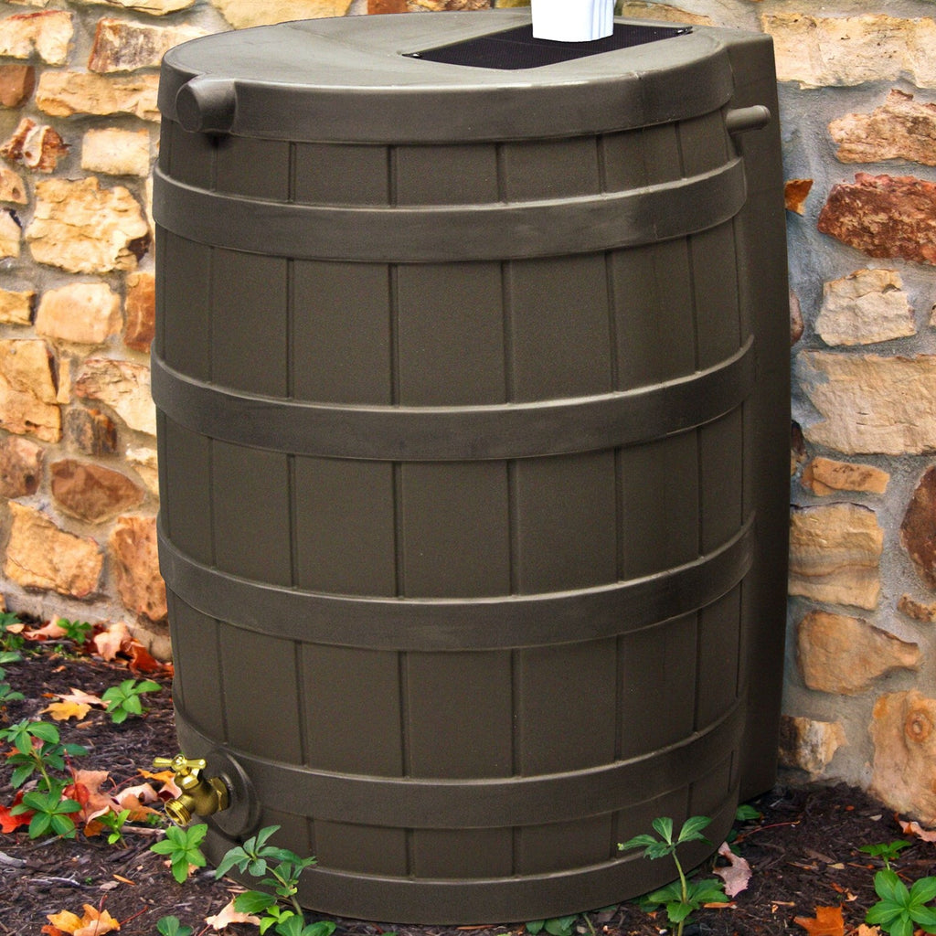 40-Gallon Durable Plastic Resin Rain Barrel in Brown Oak Finish with Spigot - Deals Kiosk