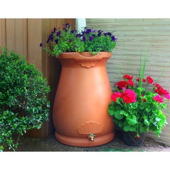 2-in-1 Terra Cotta 65-Gallon Rain Barrel Urn and Planter