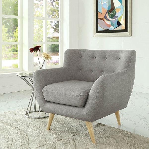 Gray Upholstered Mid-Century Style Armchair Accent Chair with Wood Legs - Deals Kiosk