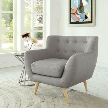 Gray Upholstered Mid-Century Style Armchair Accent Chair with Wood Legs - Deals Kiosk