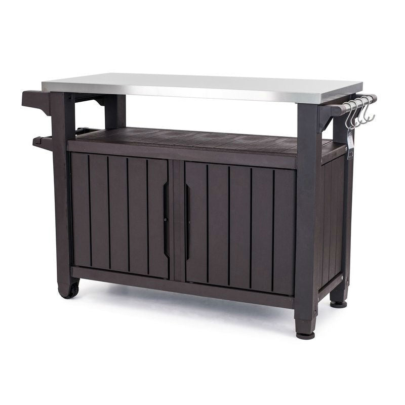 Outdoor Grill Party Caster Bar Serving Cart with Storage Dark Brown