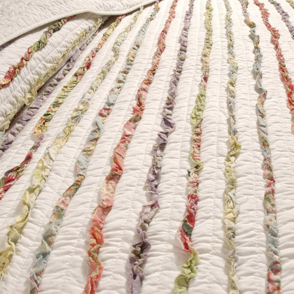Full / Queen 100% Cotton Quilt Set Ruffled Multi-color Stripes - Deals Kiosk