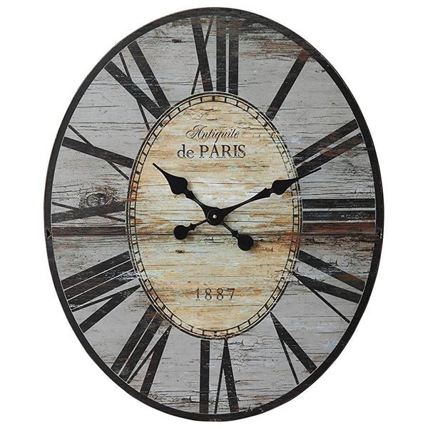 Gray Oversized Distressed Paris Wood Wall Clock