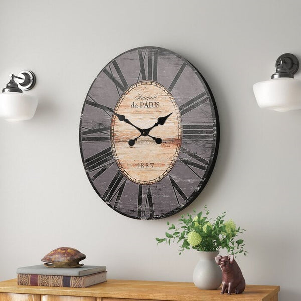 Gray Oversized Distressed Paris Wood Wall Clock - Deals Kiosk