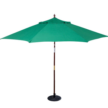 11-Ft Wood Patio Umbrella with Green Canopy - Commercial Grade - Deals Kiosk