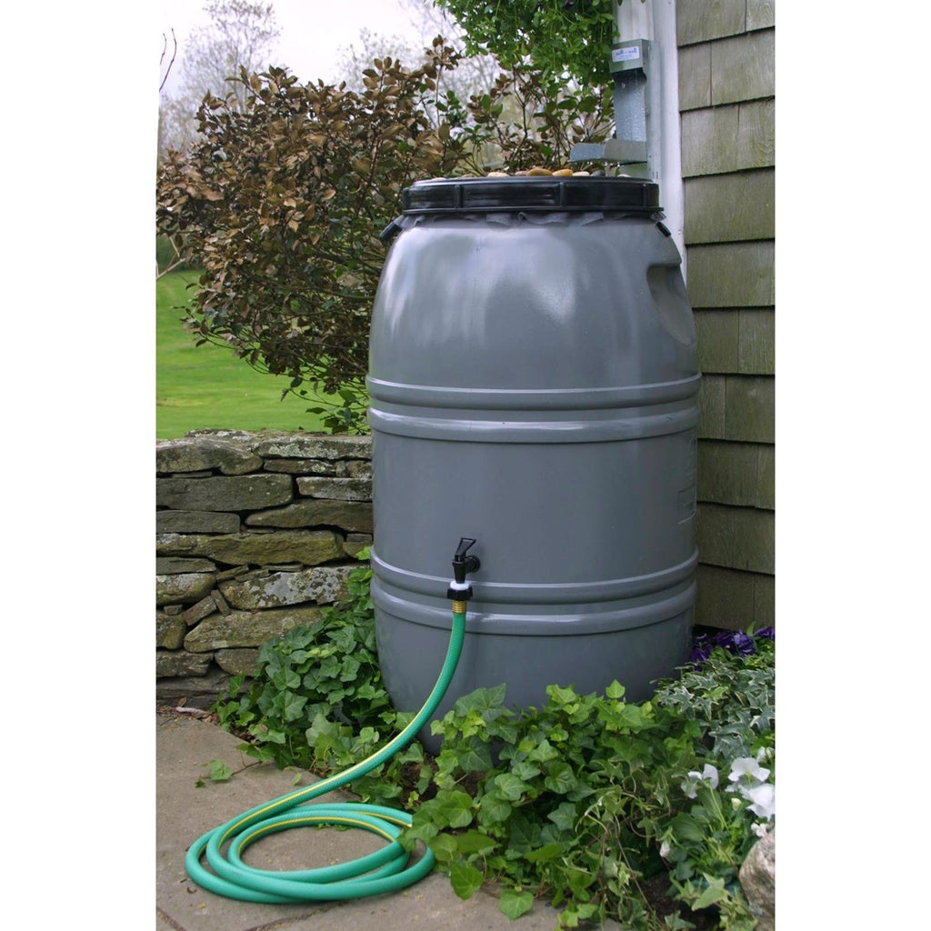 Grey 60-Gallon Re-purposed Rain Barrel with Lid in HDPE Food Grade Plastic