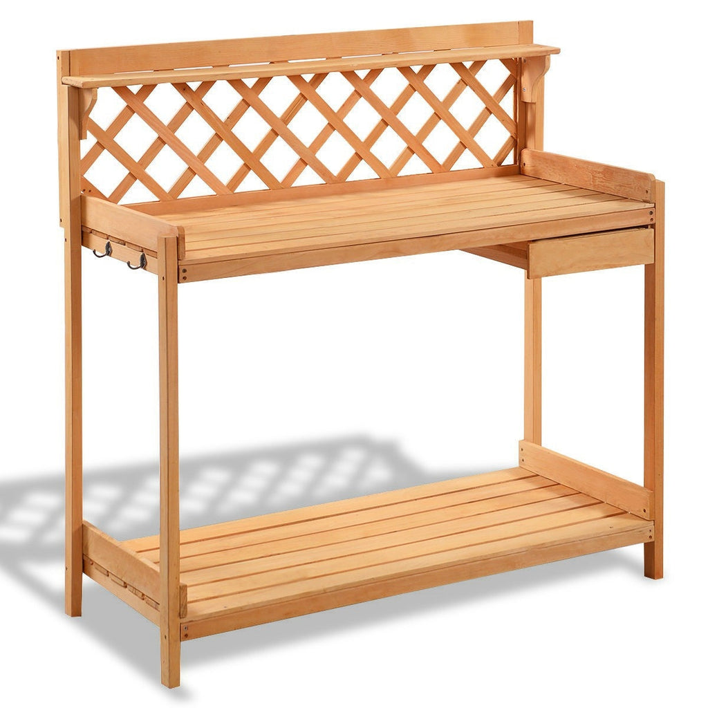 Outdoor Home Garden Wooden Potting Bench with Storage Drawer - Deals Kiosk