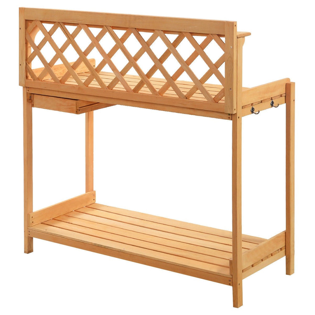 Outdoor Home Garden Wooden Potting Bench with Storage Drawer - Deals Kiosk