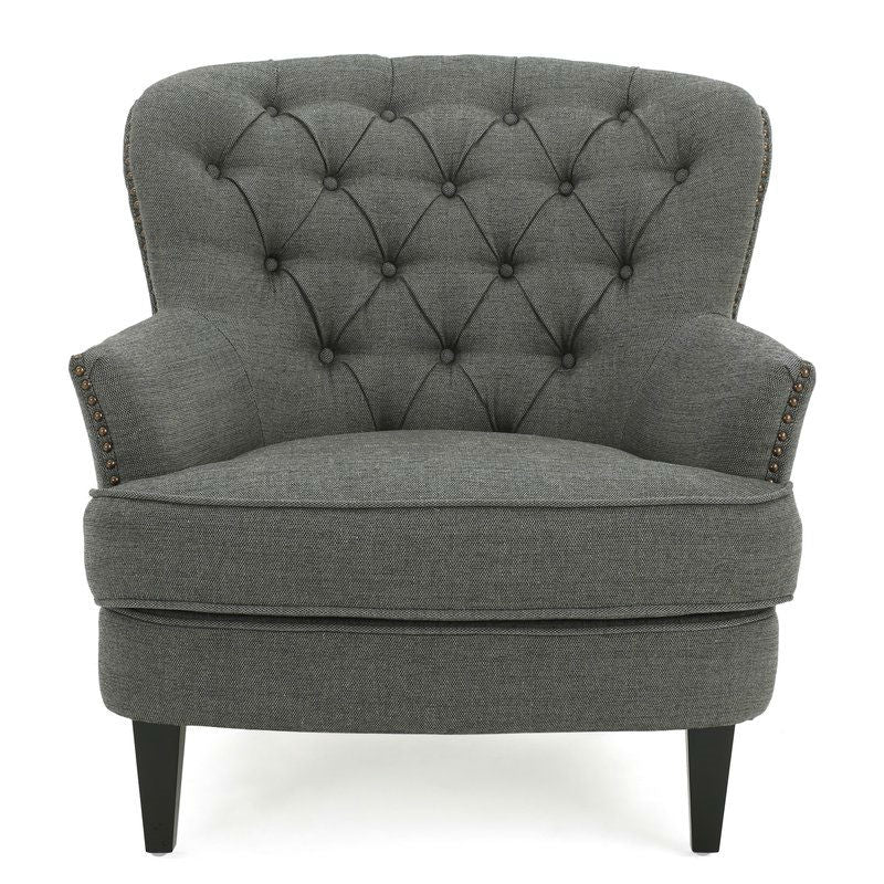 Gray Mid-Century Tufted Upholstered Club Armchair with Ottoman - Deals Kiosk