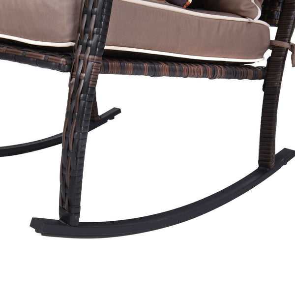 Brown 3 Piece Patio Set Rattan Wicker Rocking Chairs with Coffee Table - Deals Kiosk