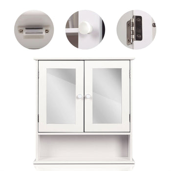 White 2-Door Mirrored Medicine Cabinet with Open Shelf - Deals Kiosk