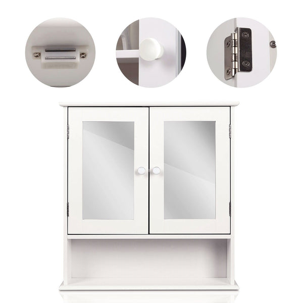 White 2-Door Mirrored Medicine Cabinet with Open Shelf - Deals Kiosk