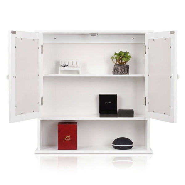 White 2-Door Mirrored Medicine Cabinet with Open Shelf - Deals Kiosk
