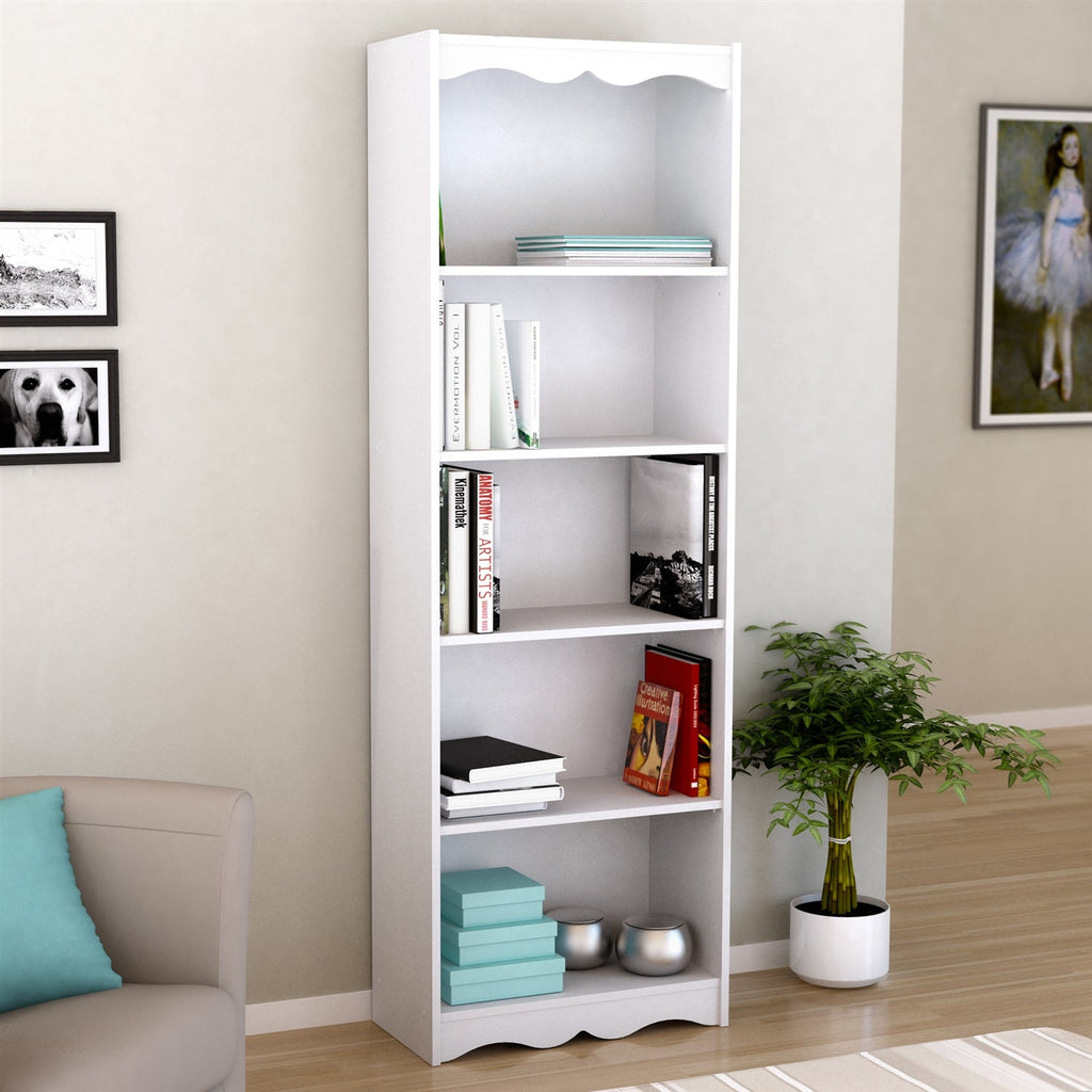 White 72-inch High Bookcase with Soft Arches and 5 Shelves - Deals Kiosk