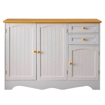 White Sideboard Buffet Cabinet with Light Wood Finish Top and Knobs - Deals Kiosk