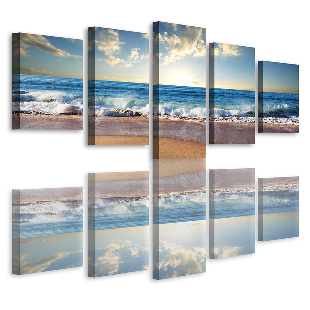Beach Ocean Seascape 5-Panel Framed Canvas Print Wall Art - Deals Kiosk
