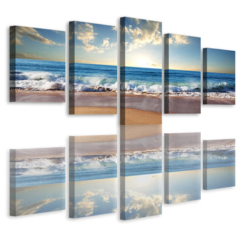 Beach Ocean Seascape 5-Panel Framed Canvas Print Wall Art - Deals Kiosk