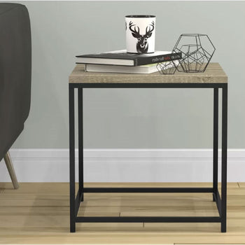 Modern Metal Frame End Table Nightstand with Taupe Finish Wood Top Side Table - Deals Kiosk