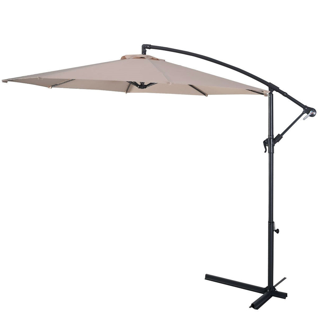 Beige 10-Ft Outdoor Steel Pole Tilt Crank Offset Patio Umbrella - Deals Kiosk