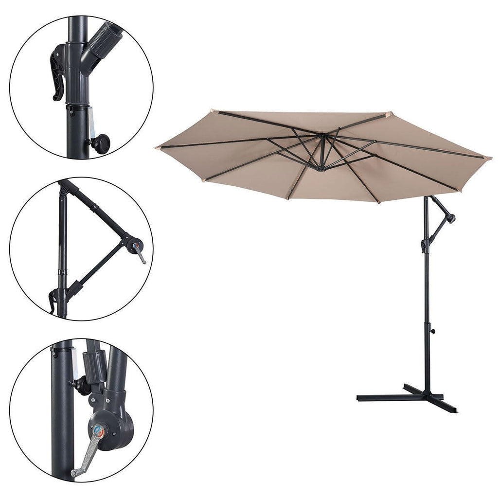 Beige 10-Ft Outdoor Steel Pole Tilt Crank Offset Patio Umbrella - Deals Kiosk