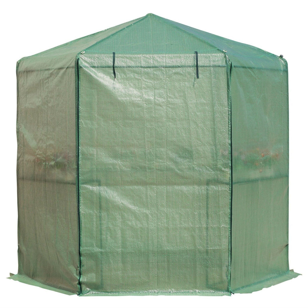 Outdoor Hexagon Greenhouse 6.5 x 7 Ft with Steel Frame PE Cover and Shelves - Deals Kiosk