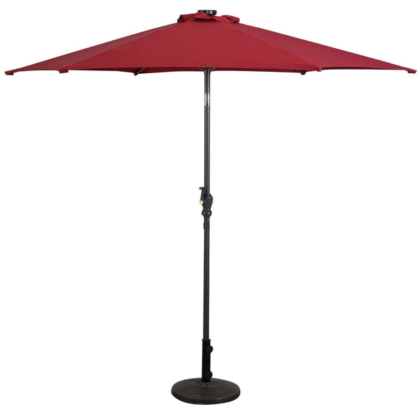 Burgundy 9-Ft Patio Umbrella with Steel Pole Crank Tilt and Solar LED Lights - Deals Kiosk
