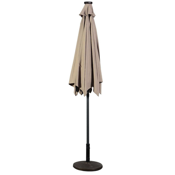 Beige 9-Ft Patio Umbrella with Steel Pole Crank Tilt and Solar LED Lights - Deals Kiosk