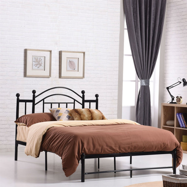 Queen size Black Metal Platform Bed Frame with Arch Style Headboard - Deals Kiosk