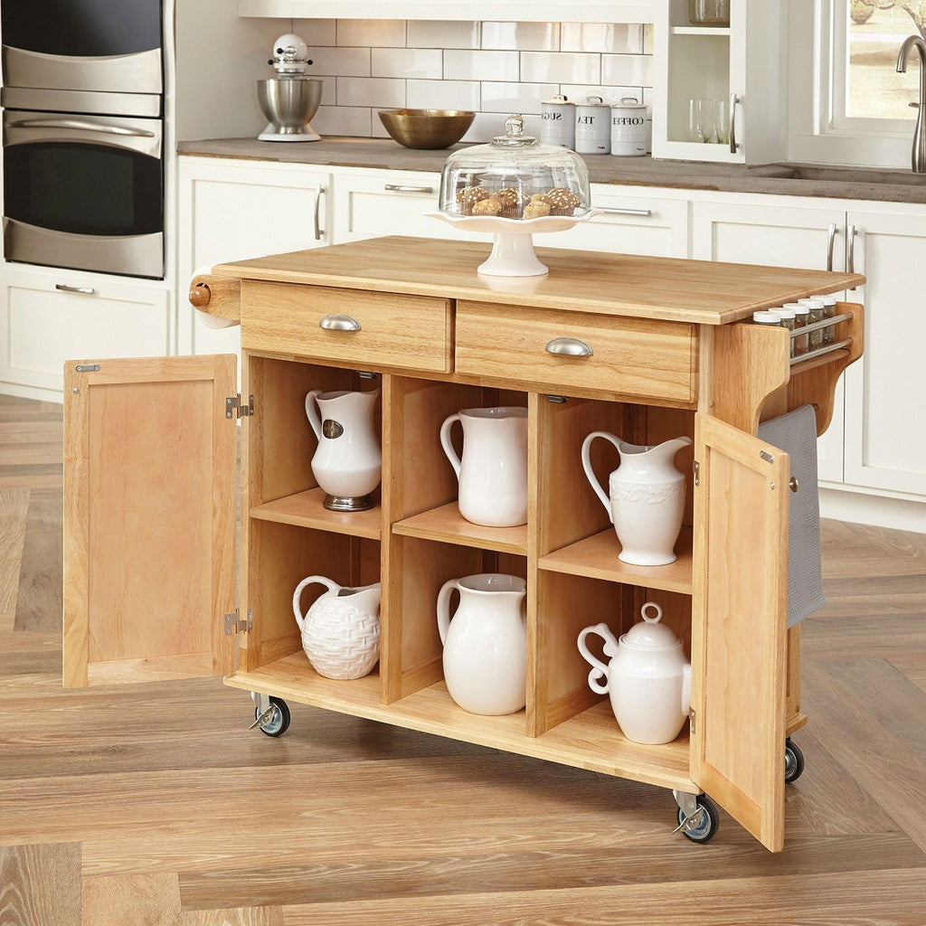 Natural Wood Finish Kitchen Island Cart with Locking Casters - Deals Kiosk
