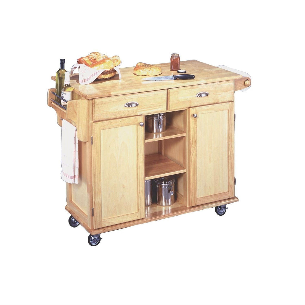 Natural Wood Finish Kitchen Island Cart with Locking Casters - Deals Kiosk