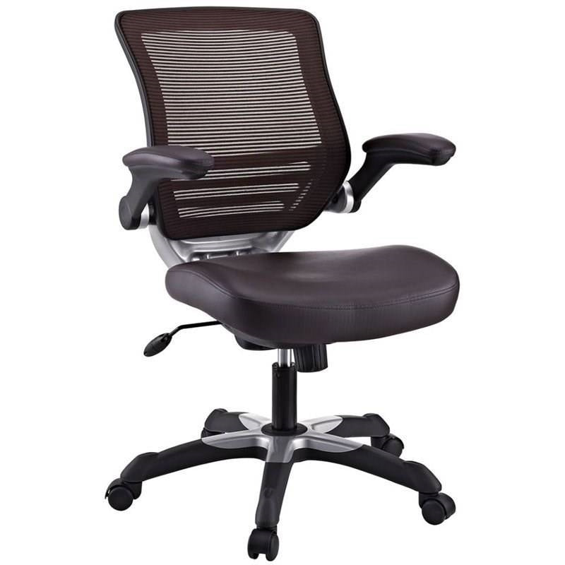 Modern Brown Mesh Back Ergonomic Office Chair  with Flip-up Arms - Deals Kiosk