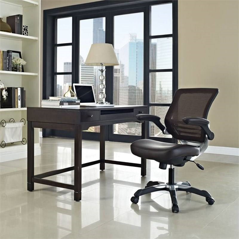 Modern Brown Mesh Back Ergonomic Office Chair  with Flip-up Arms - Deals Kiosk
