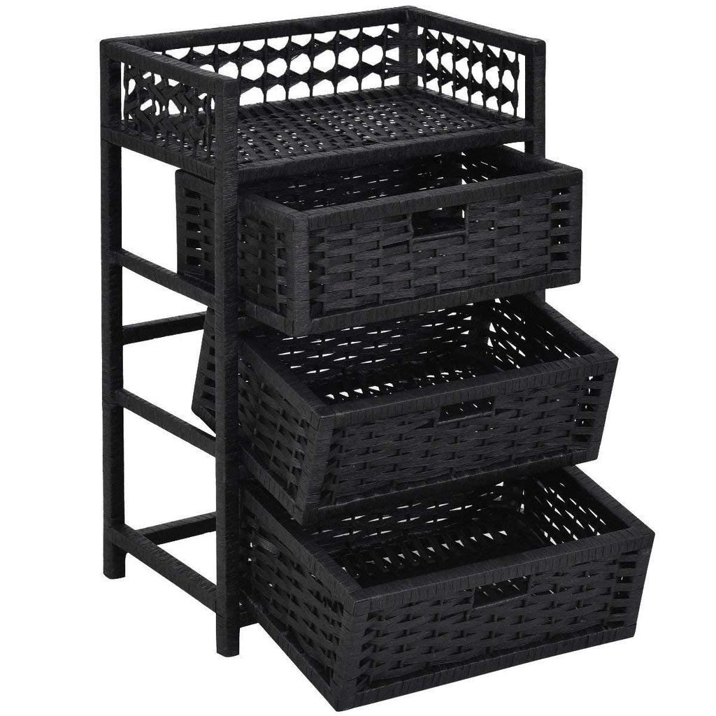 Black Wicker Storage Chest 3 Drawers Top Shelf - Deals Kiosk