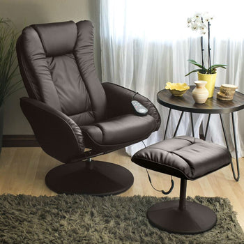 Sturdy Brown Faux Leather Electric Massage Recliner Chair w/ Ottoman - Deals Kiosk