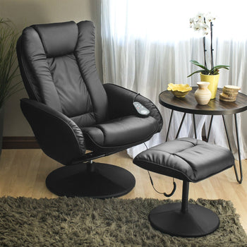 Sturdy Black Faux Leather Electric Massage Recliner Chair w/ Ottoman - Deals Kiosk