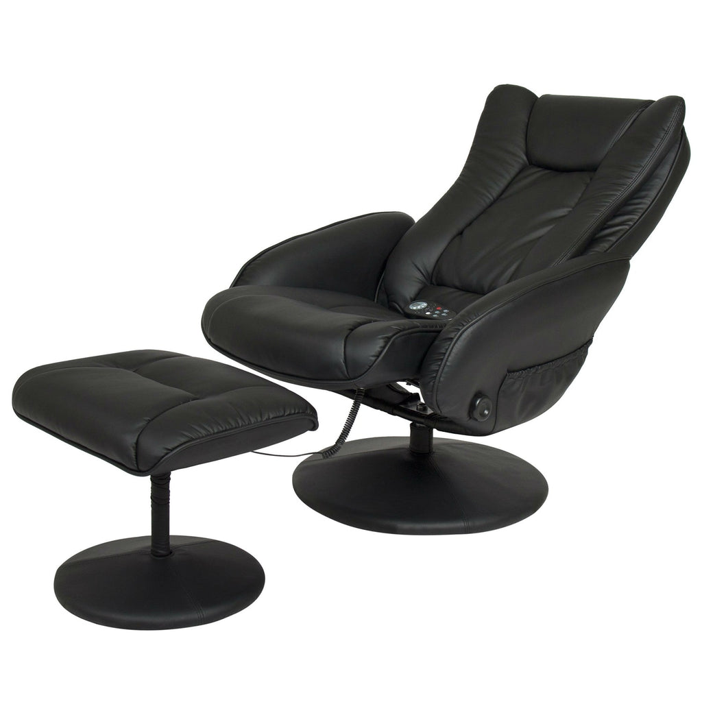 Sturdy Black Faux Leather Electric Massage Recliner Chair w/ Ottoman - Deals Kiosk