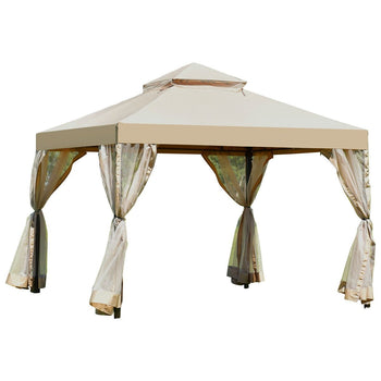 10ft x 10ft Steel Gazebo Canopy with Mosquito Netting Tan/Brown