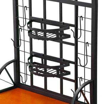 Farmhouse 3 Tier Steel Wood Top Utility Hooks Kitchen Baker's Wine Rack - Deals Kiosk