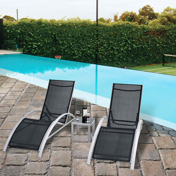 3 Piece Complete Black Outdoor Patio Pool Lounger Set - Deals Kiosk