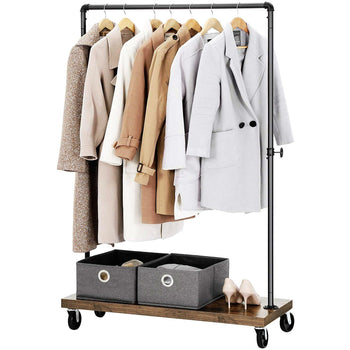 Rustic Industrial Laundry Pipe Garment Rack Lockable Wheels - Deals Kiosk